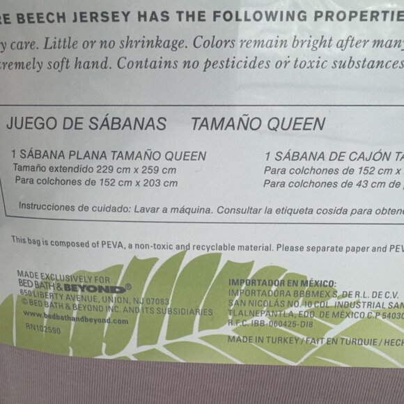 Pure Beech Jersey Knit Sheet Set QUEEN 100% Modal Lilac Soft 4 Piece Set NEW - Picture 10 of 11